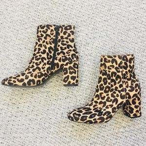 Leopard print calfhair booties